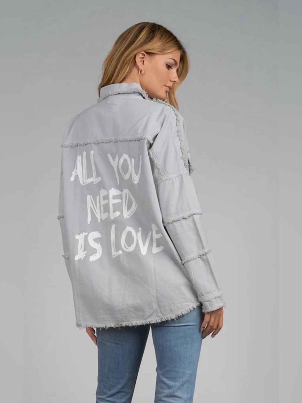 NEW Elan Women's Grey "All You Need Is Love" Shacket $98 Size XL
